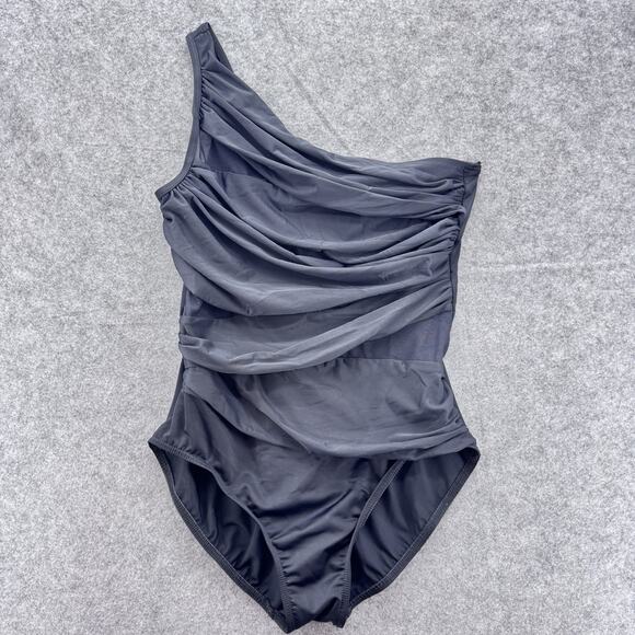 MiracleSuit Womens Jena One Shoulder One Piece Size 16 Black Mesh Slimming Beach - Picture 5 of 16